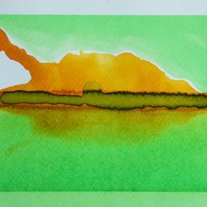 Island, Postcard series / ecoline on paper, 10 x 14cm, 2018
