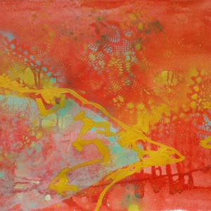 Cubist beach of Veresegyház / mixed media on paper, 50 x 60 cm, 2019